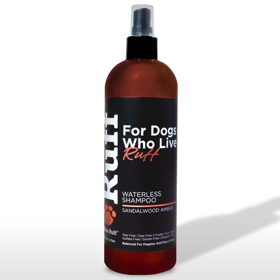 Ruff by Lillian Ruff No-Rinse Waterless Dog Shampoo Spray | Sandalwood Amber | Pet Deodorizer | for Cleaning, Conditioning, Detangling & Moisturizing Dogs & Cats | Safe for Puppies | USA Made