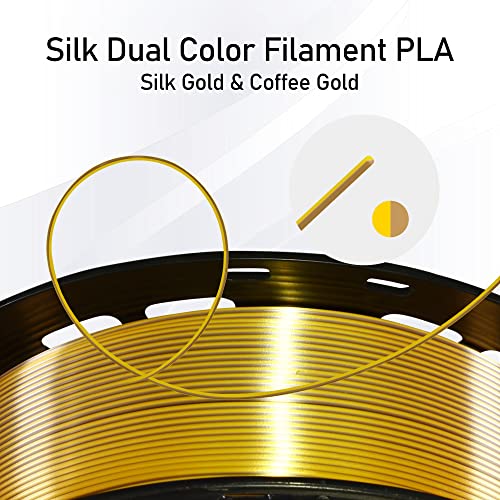 Image of MIKA3D Bicolor Double Colors Silk Metallic Gold Coffee PLA Coextrusion Filament, 1.75mm 2 Colors in 1 Printing Multi Colored Silk PLA, Widely Fit for 3D Printer, 2.2lbs /1kg Dual Color Material