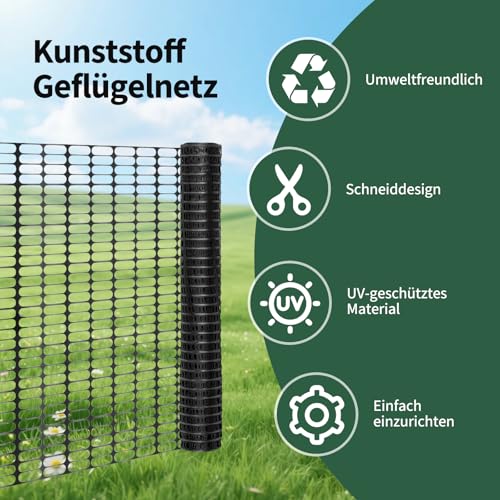 Begrenzungszaun FüR Hunde 1m*25m,Weidezaun,Hoch HüHnerzaun (25 PfäHle Und 100 BindebäNder Kunststoff),Mobiler Hundezaun Camping,Camping Hundezaun,Mobiler Zaun Hund (Schwarz)