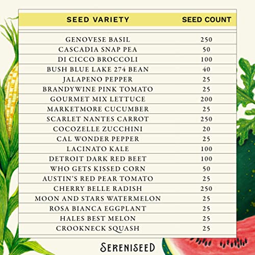Sereniseed Certified Organic Vegetable Seed Collection (20-Pack) – 100% Non Gmo, Open Pollinated Varieties #TOP2