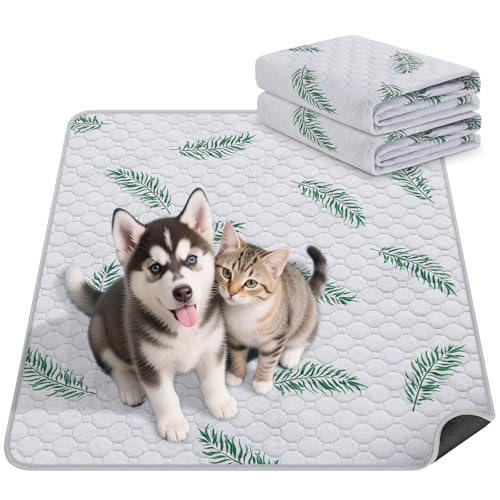 Image of Washable Dog Pee Pads, Non-Slip Waterproof, 24 x 36 in, 2 Pack, Leaf | Super absorbent, waterproof and non-slip; washable, reusable dog pads for crates, playpens, floors, furniture and travel