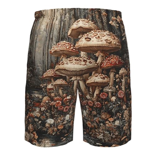 Men's Swim Trunks Bathing Suit Quick Dry Beach Board Shorts - Mushroom Jungle Vintage Art4
