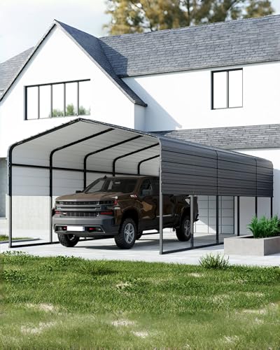 Image of Garveelife 13 ft x26 ft x11 ft Oversized Metal Carport, Steel Heavy Duty Carport for All-Weather, Permanent Shelter for Boats, Pickup Trucks, and Tractors, N.W. 780 LBS