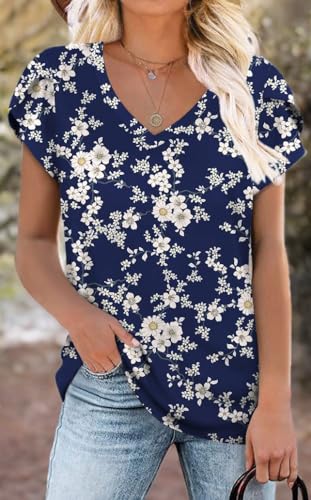 Image of CATHY 2026 Women Tops Summer Short Sleeve Tunic V Neck T-Shirts Loose Casual Floral Blouse S-4XL