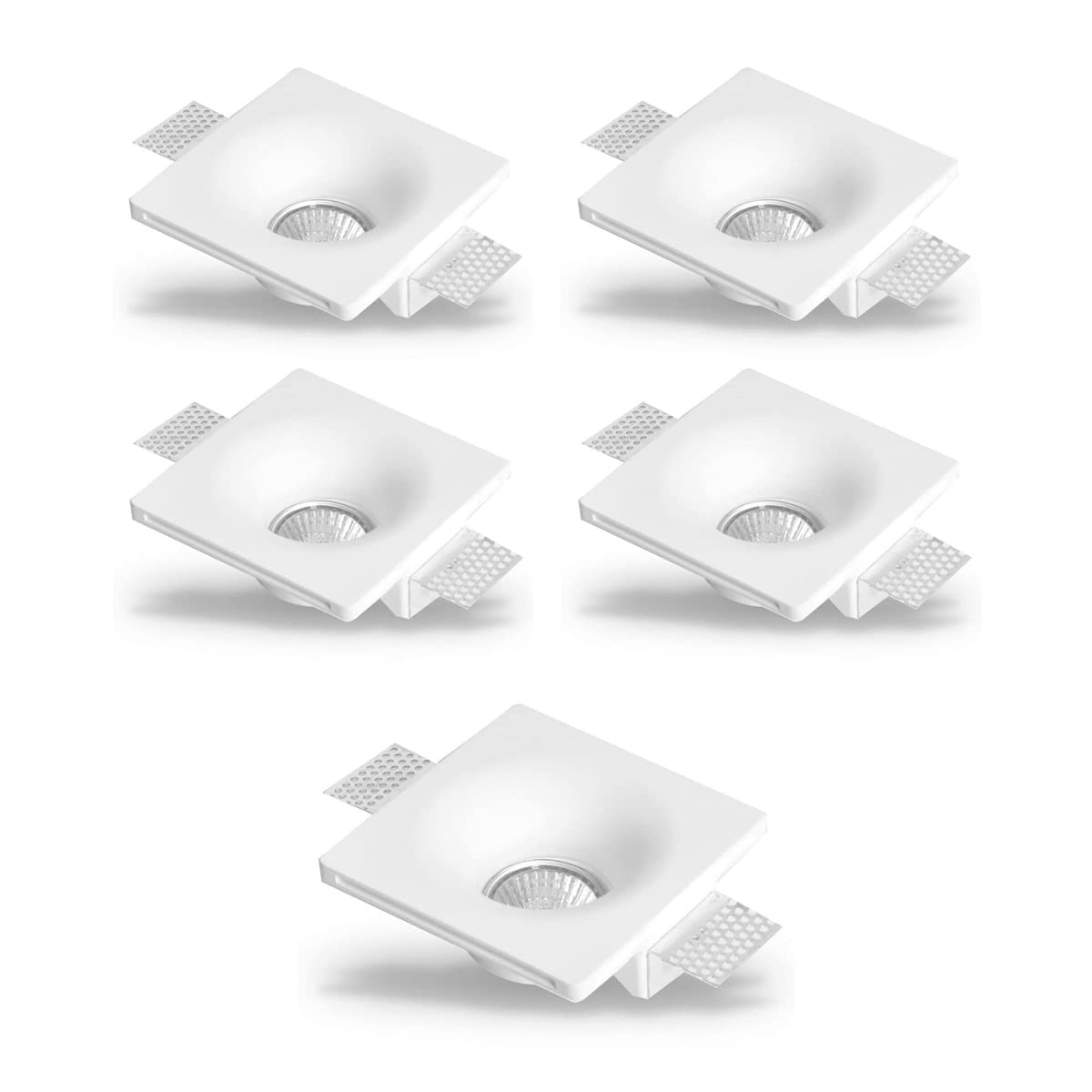 Eurekaled - 5pz Portafaretto in Gesso CERAMICO, Faretto Quadrato conico da Incasso con attacco GU10 Verniciabile per Controsoffitti