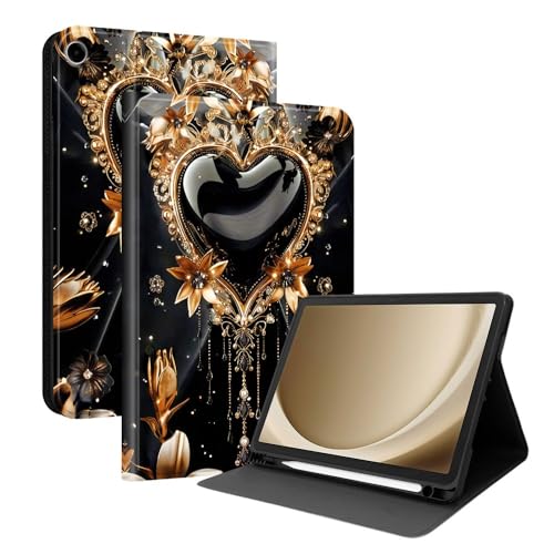 Étui Premium Samsung Tab S9 FE 10.9 rabat cuir au motif BlackGold Heart