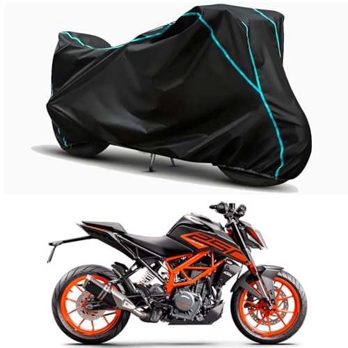 Image of Waterproof Bike Body Cover Compatible for | KTM 250 Duke | Taffeta Fabric, Sky Piping Design, Bottom Elastic Fit | Dustproof, Sun UV & Rain Protection for All Weather.