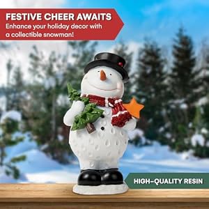 VP Home Snowman Decor Resin Christmas Figurine LED Lighted Snowman Decoration with Glowing Star for Indoor Holiday Display Festive Fiber Optic Snowman Ornament 12 x 7 x 4 Inches