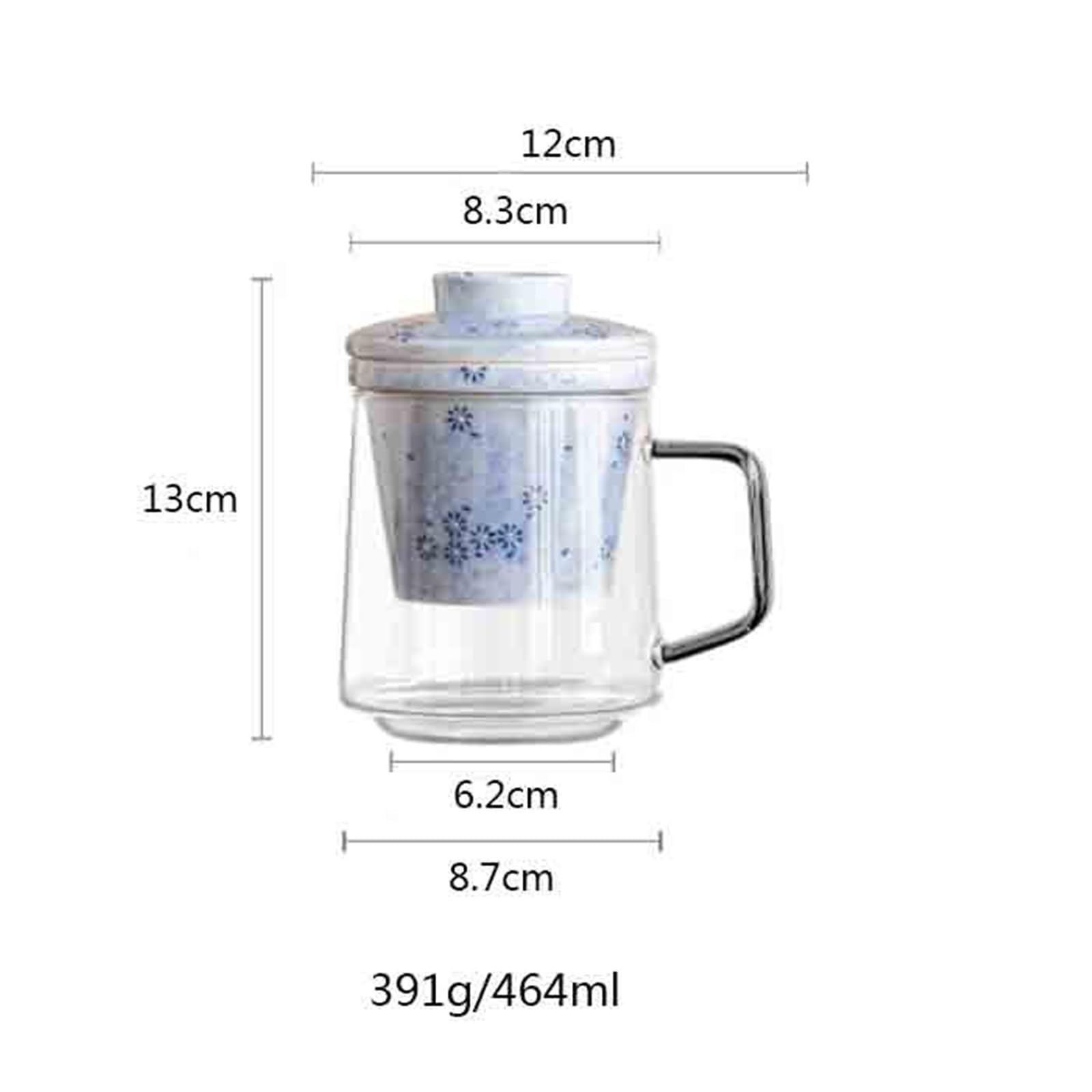 Teetasse aus Glas mit Keramik-Teesieb und Deckel, 445 ml (15,7 oz) Borosilikatglas-Teebecher mit Henkel for losen Tee