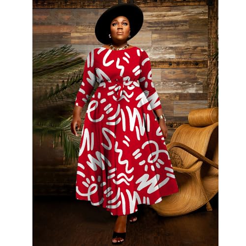 Image of BFFBABY Women's Wrap V Neck Plus Size Maxi Dresses 3 /4 Sleeves Chain Floral Printed Swing Dress with Belt