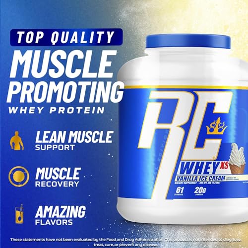 Image of Ronnie Coleman Whey XS Whey Protein Powder Vanilla Ice Cream 61 Servings - 20g Whey Isolate Protein Powder with BCAAs, EAAs & Glutamine - Low Sugar Supplement for Muscle Growth & Recovery