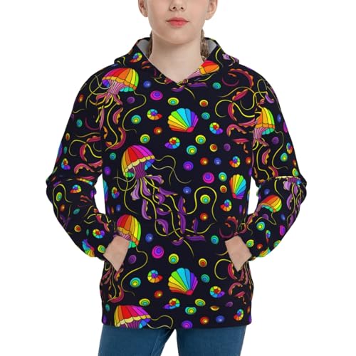 Rainbow Jellyfishes Kids Pullover Hoodies Boys Sweatshirts Girls Athletic Clothes with Pocket