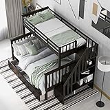Twin-Over-Full Bunk Bed with Drawer,4 Storage and Guard Rail, Twin-Over-Full Bunk Bed for Bedroom, Dorm, for Kids, Adults