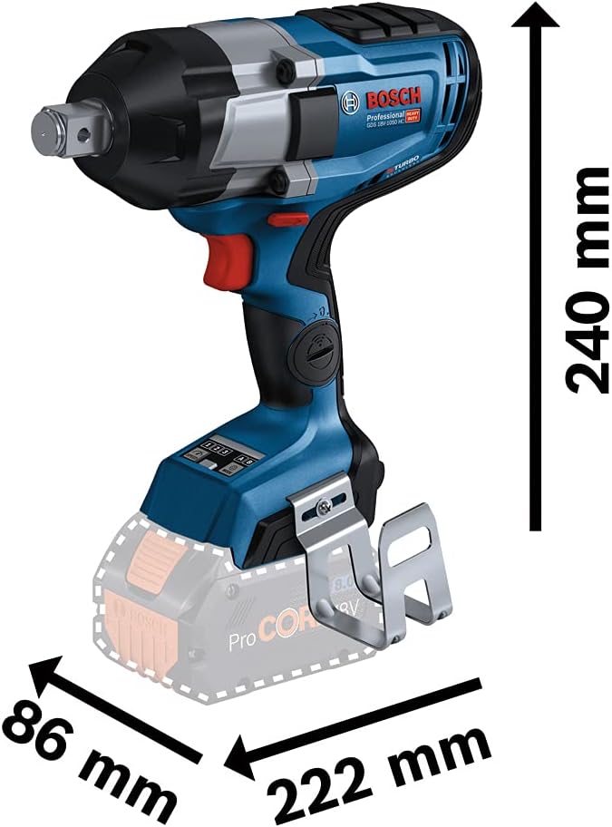 Bosch Professional BITURBO cordless impact wrench GDS 18V-1050 HC (tightening torque 1,050 Nm, breakaway torque 1,700 Nm, without batteries and charger, in box), Blue, solo