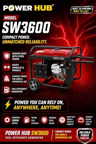Image of POWER HUB SW3600-3000 Watts OR 3KW Powered Self Start Generator With Heavy Duty Engine|Home & Commercial Use|Petrol Generator|1 Year Warranty & Life Time Spares Supply