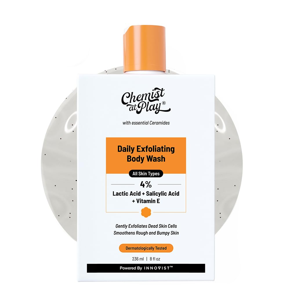 Chemist at Play Exfoliating Body Wash with Ceramides | 2% Lactic Acid + 2% Zemea + 0.5% Vitamin E | For rough, bumpy skin. Gently exfoliates and makes the skin smooth | 236 ml