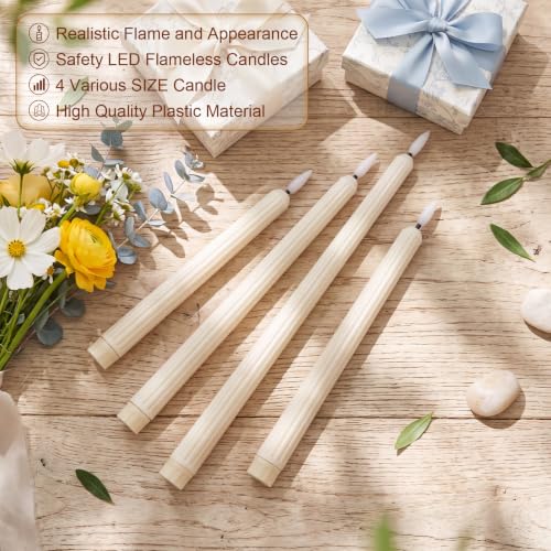 Image of Rossesay 24 Pcs Flameless LED Taper Candles Battery Operated Candle Flameless Candlesticks Flickering for Christmas Church Wedding Indoor Decoration (Roman Column,8.5 inch,9.65 inch,10.8 inch,12.8 inch,Ivory White)