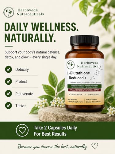 Image of L-Glutathione 500mg Capsules | Powerful Antioxidant Support | Skin Health & Radiance | Detox & Immune Support | Reduced Glutathione Supplement | 60 Veg Capsules