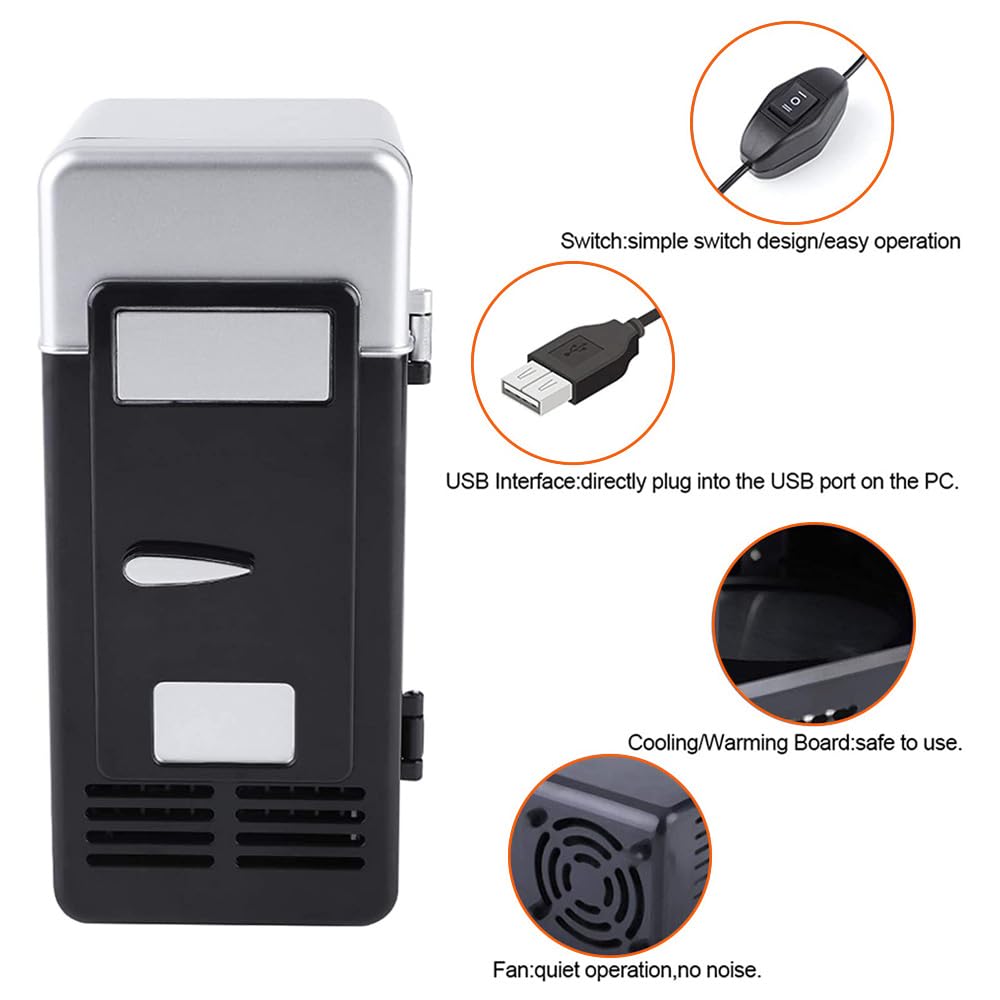 REY Mini Nevera USB Refrigerador Calentador Pequeño Frigorífico para Lata Color Negro