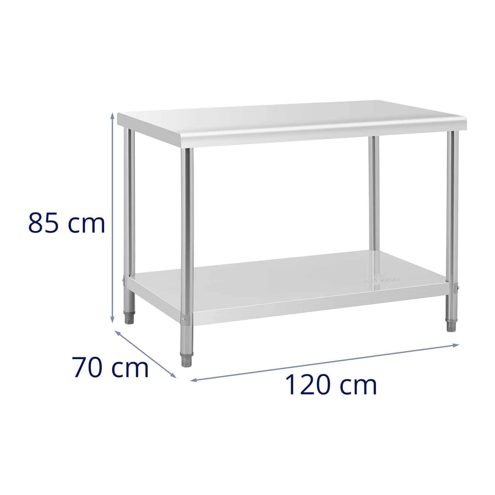 Royal Catering RCAT-120/70 Table de Travail en Acier Inoxydable (120 x 70 cm, 1 Plateau de Travail et 1 étagère, jusqu'à 400 kg, Pieds réglables en Hauteur, Acier Inoxydable)