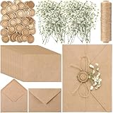 Dunzoom 50 Sets Wedding Invitations Wraps Set Include Envelopes for 5 x 7 Inch Invitations Self Adhesive Gold Wax Seal Stickers Dried Flowers for DIY Photos Postcards Baby Shower Wedding Party