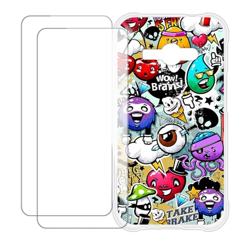 UOGNADGD Compatible with Samsung Galaxy J1 Ace Case Colorful Custom Cover with 2 Pack Tempered Glass Screen Protectors - Shockproof Scratch-Resistant (Graffiti)