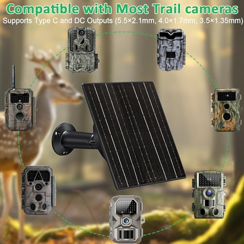 Image of FUTUREZEN Solar Panel for Trail Camera, 10W Solar Battery Charger with 10400mAh Battery, 5V /12V Adjustable Output, USB-C & DC Plugs, IP66 Waterproof, 360 Adjustable Mount, 9.8ft Cable