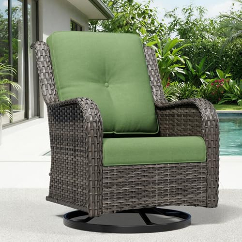 Image of Joyside Outdoor Swivel Rocker Patio Chairs, Wicker Patio Furniture with High Back, Deep Seating, Wide Armrest, Thickened Cushions, Outdoor Rattan Furniture for Deck, Porch Use