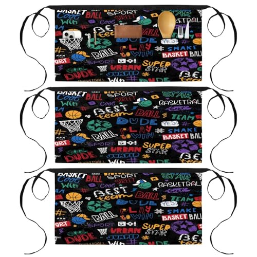 Tablier court de chef multicolore avec poches pour restaurant, bistrot et nettoyage