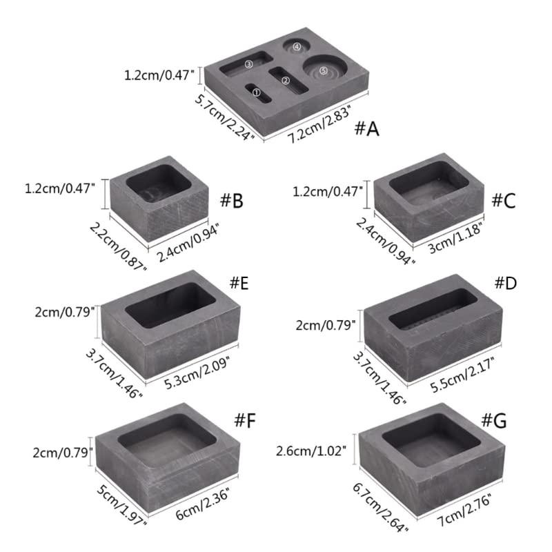 Gussformen aus Graphit für Barren, Graphitbarren R3MC 5 Löcher for Metallschmelzen, Gießen, Raffinieren von 25 g bis 500(200g)