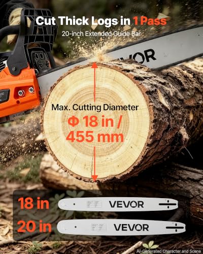 Image of VEVOR Gas Powered Chainsaw 18 & 20 Inch 58CC 3.22HP 2 Stroke Engine Saw | For Wood Cutting, Tree Trimming & Land Clearing, Throttle-Synced Choke, Power Chain Saw with Non-Slip Handle & Dual Tanks