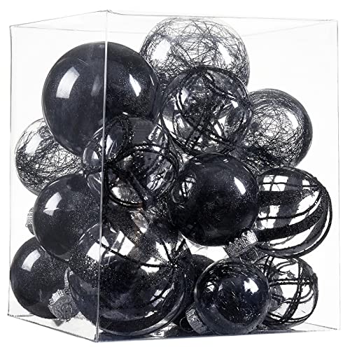 Clear Christmas Ball Ornaments,24ct Shatterproof Plastic Decorative Christmas Ornaments Hanging Xmas Tree Baubles Set with Stuffed Delicate Glittering Decorations for Holiday Party Home Decor(Black) - image 1