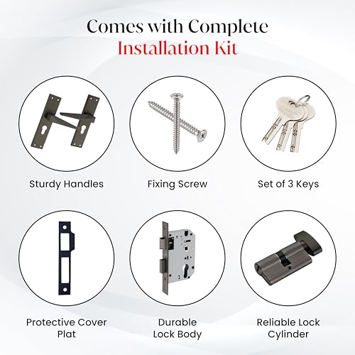 Image of LAPO Mortise Door Lock for Home Main Door & Bedroom with Handle | Heavy-Duty 60mm Cylinder | 45x45mm Body | 3 Brass Keys | Left-Right Fit 30-50mm Door Home Office Hotel | Black Finish | CY-136