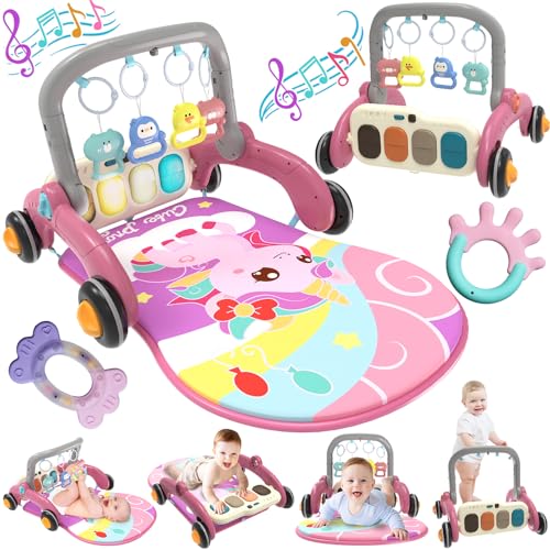 Image of Baby Play Mat Walker, Multifunctional Baby Activity Center with Kick and Play Piano Gym for Baby 0-3-6-9-12 Months, Tummy Time Mat for Walker for Baby Girl boy 6-12 Months(Pink)