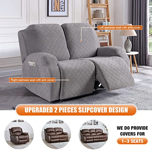 Image of VANSOFY Oversized Recliner Cover, 2-Pieces Stretch Reclining Couch Cover with Pockets Loveseat Sofa Slipcovers Soft Washable Furniture Protector for Dogs Cats(Light Gray)