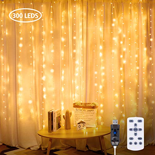 Glime Lichterketten Vorhang 3x3m Lichtervorhang 300 Leds Warmweiss