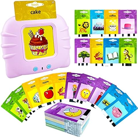 Ynanimery Talking Flash Cards, Educational Toys for 3 4 5 Year Old Girls 112 Pcs Flash Cards for Toddlers 1-6 Years Preschool Learning Toys for 3-6 Year Old Kids Christmas Birthday Gifts, Pink Cover