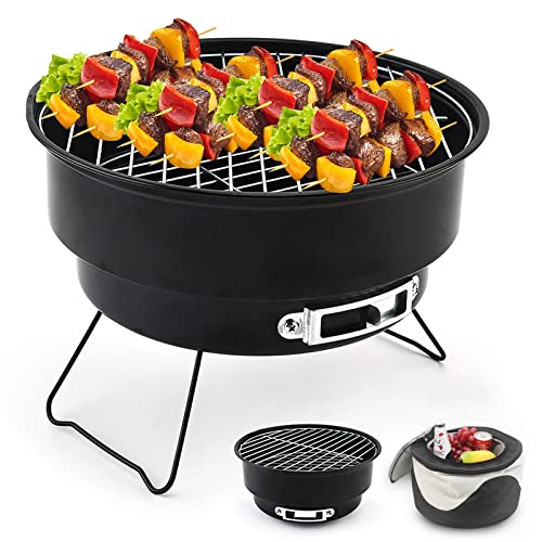 Shineyoo Portable BBQ Grill – Small Charcoal Barbecue with Insulated Bag for Camping, Outdoor, Travel & Garden – Black, 26 × 26 ×18cm