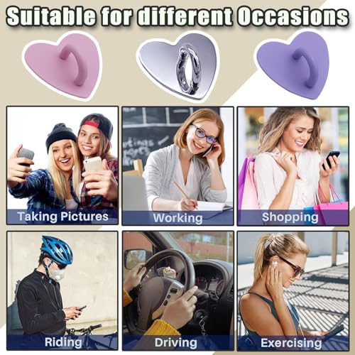 Silnmlih XY00026 12 Pcs Metal Phone Finger Grip Hook Adhesive Heart Shaped Phone Charm Hook Phone Accessories Charm Loop Stand Heart Ring Phone Holder Heart Phone Ring thumb #2