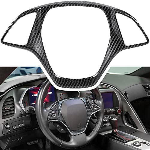 Carbon Fiber Look Steering Wheel Cover Molding Cover Trim for Chevrolet Corvette C7 Z06 Z51 ZR1 Stingray Grand Sport 2014 2015 2016 2017 2018 2019 Interior Accessories (Black)