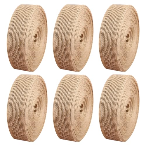 6 Rollos Cinta de Yute, 2cm X 10m Natural Cinta de Arpillera, Rollo de Cinta de Arpillera, Cinta de Yute Vintage, Cinta Decorativa de Yute para DIY Artesanías, Envolver Regalos, Ramos de Boda