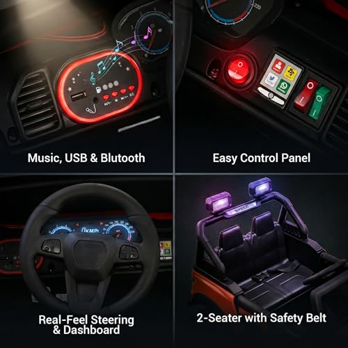 Image of Baybee RoverX Battery Operated Jeep for Kids with Parental Control | Baby Ride On Electric Car with RGB Lights, Music & Swing Mode | Rechargeable Battery Car for Kids 2 to 6 Years Boys, Girls (Orange)
