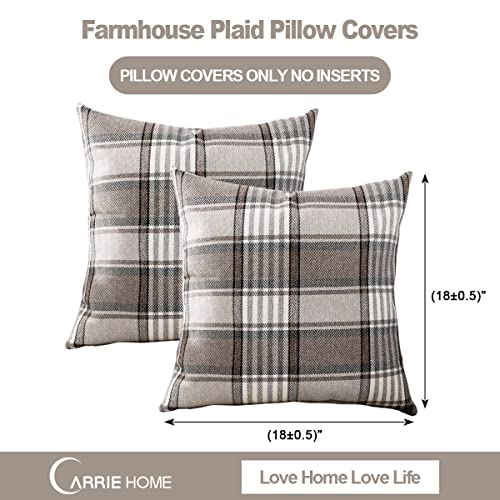 Carrie Home PLAID-FARMHOUSEBRW1818-2P Brown Plaid Pillow Covers 18X18 Set Of 2 Farmhouse Plaid Decorative Throw Pillows thumb #3