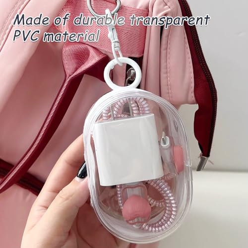 4Pcs Multi-Purpose Clear Cable Storage Bag with Hanging Hook Portable Transparent Zipper Pouch Travel Clear Cosmetic Bag for Cables Headphones Keys Mini Lipsticks4