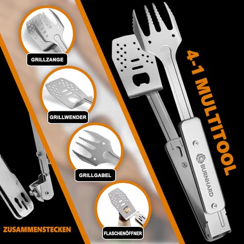BURNHARD® Grillbesteck 4-in-1, Multitool inkl. Grillwender, Grillgabel – Ansicht 3