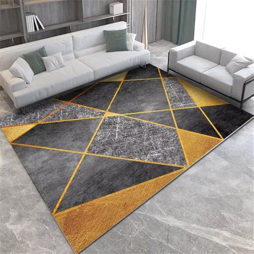 Tapis lavable en machine grande taille gris et jaune doré - 2