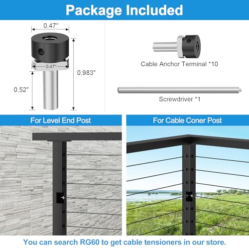 Image of 10 Pack 1 /8 inch Cable Railing Terminal Ends, 316 Stainless Steel Cable Railing Anchor Terminal for Metal Post, Invisible Cable Railing Kits, Black Cable Railing Kit for Corner Post, RG03