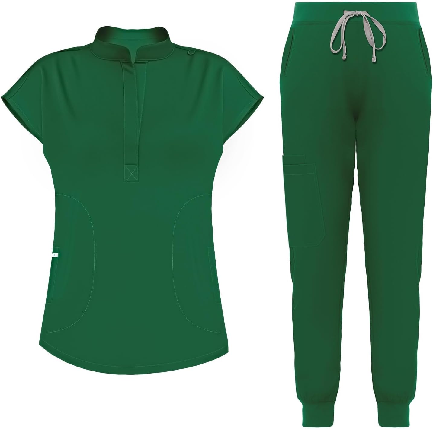 Scrubs for Women Set Soft Sleeveless Stand-Up Collar Top Jogger Scrub Pants 8 Pockets, Nurse Uniforms Set