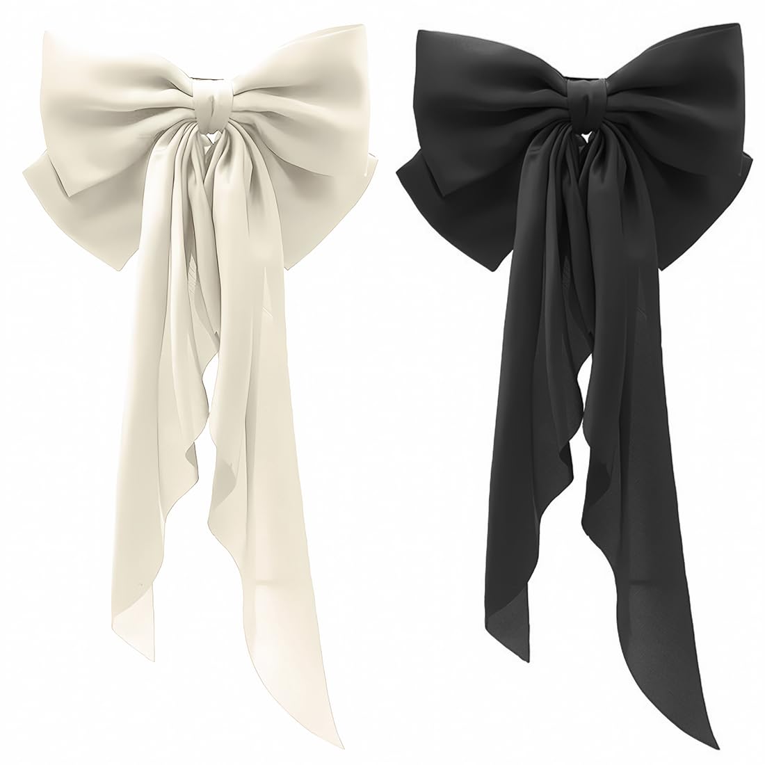 2 Piezas Horquillas De Satén Suave Y Sedoso Con Lazo Grande Para El Pelo Horquillas Francés De Los Años 90 Pinzas Para Corbata De Moño Para Fiesta De Navidad Mujeres Y Niñas (Negro, Blanco)