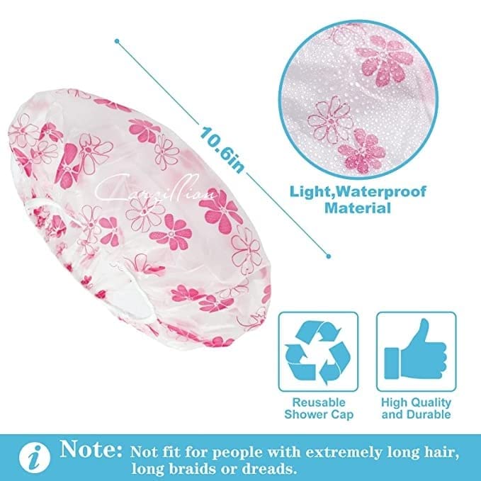 Image of Waterproof Shower Cap Dot Plastic Shower Caps Waterproof Reusable Large Elastic Bath Hair Cap Suitable For Women's Spa Hair Salon Family Hotel Travel (pic 12)